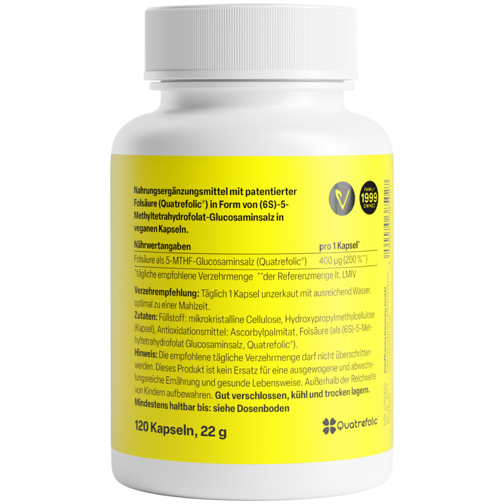 Zein Pharma Folato Ácido (Quatrefolic®) 400 µg - 120 cápsulas