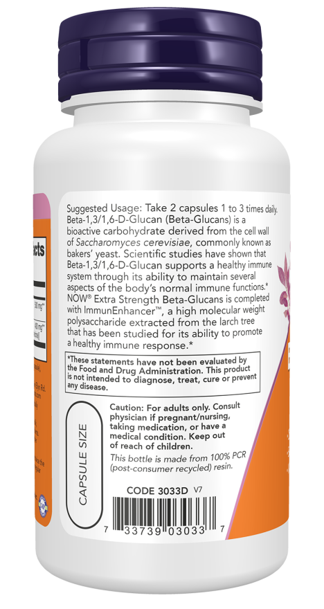 NOW Beta‑Glucans com ImmunEnhancer Força Extra - 60 Cápsulas Vegetais