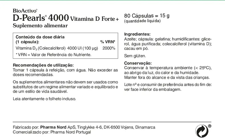 BioActivo Vitamina D Forte +100 µg - 80 cápsulas