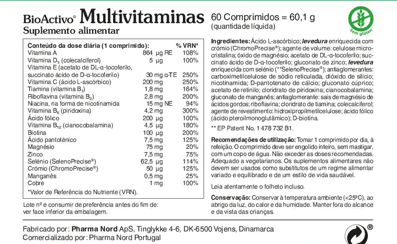 BioActivo Multivitaminas Vegetariano - 60 Comprimidos