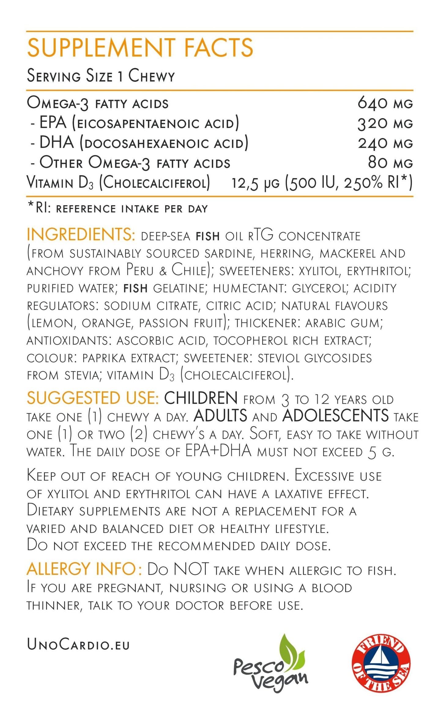 UnoCardio Chewy Ómega 3 + Vitamina D3 - 30 Cápsulas - WHC