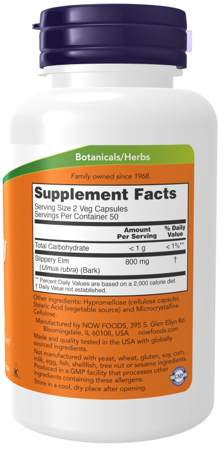Now Slippery Elm 400 mg – 100 Cápsulas