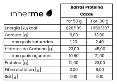 Innerme Barra de Proteína Cacau Bio - 50 g (pack de 12 unidades)