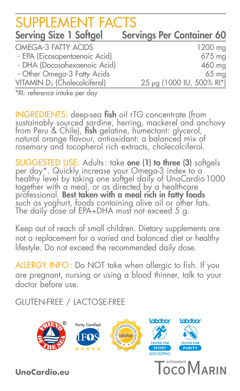 Uno Cardio Ómega 3 + Vit D3 - 60 Cápsulas - WHC