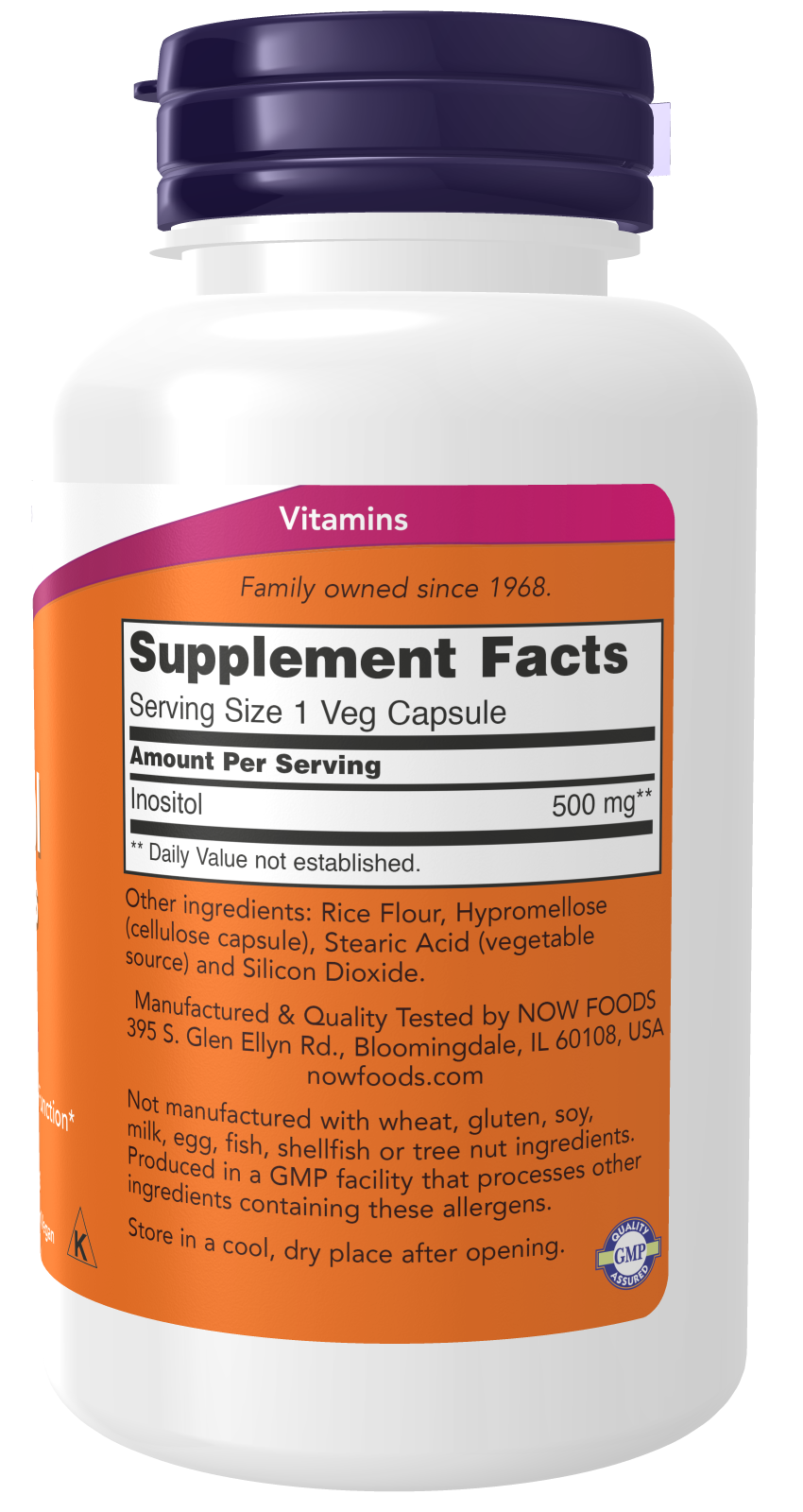 NOW Inositol 500 mg - 100 cápsulas vegetais