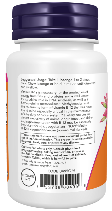 NOW Metil B‑12 1000 mcg - 100 Pastilhas