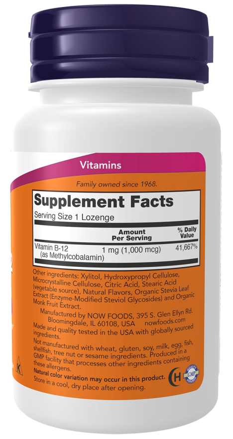 NOW Metil B‑12 1000 mcg - 100 Pastilhas