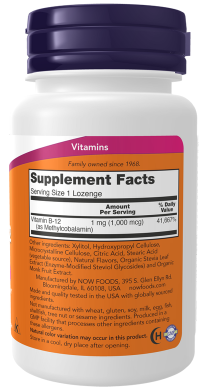 NOW Metil B‑12 1000 mcg - 100 Pastilhas