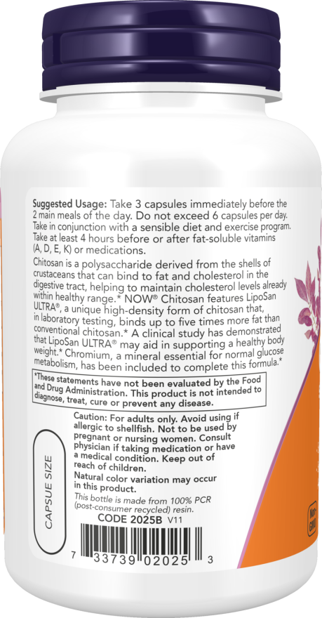 NOW Chitosan 500 mg Plus Cromo - 120 Cápsulas Vegetais