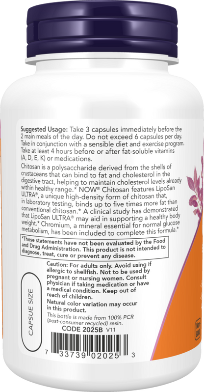 NOW Chitosan 500 mg Plus Cromo - 120 Cápsulas Vegetais