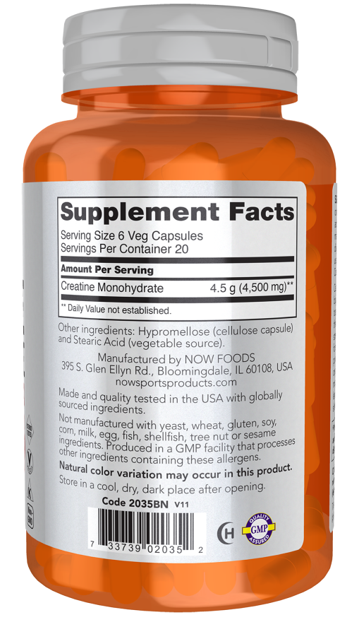 NOW Creatina Monohidratada 750 mg - 120 Cápsulas Vegetais