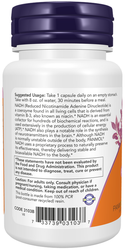 NOW NADH 10 mg + D-Ribose 200 mg - 60 cápsulas