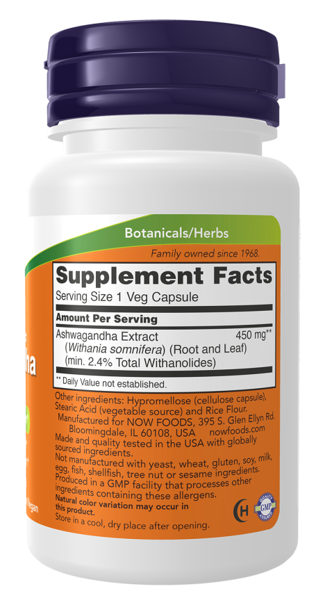 NOW Ashwagandha 450 mg - 90 cápsulas vegetais