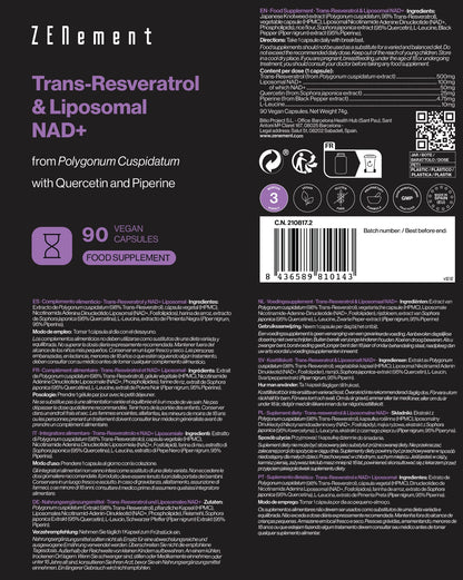 ZENement Trans-Resveratrol & NAD+ Lipossomal - 90 Cápsulas Vegan