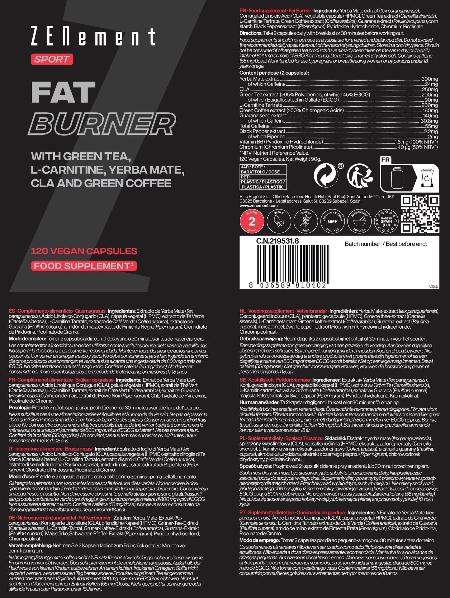 ZENement Fat Burner - 120 Cápsulas Vegan