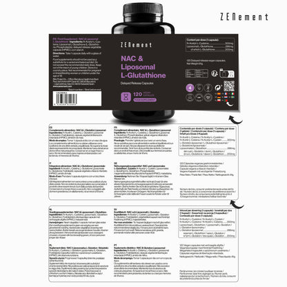 ZENement NAC & L-Glutationa Lipossomal Libertação Retardada - 120 Cápsulas Vegan