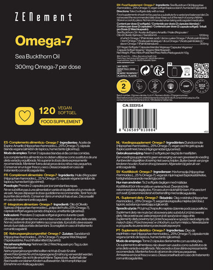 ZENement Omega-7 Óleo de Espinheiro-Marítimo - 120 Cápsulas Moles Vegan