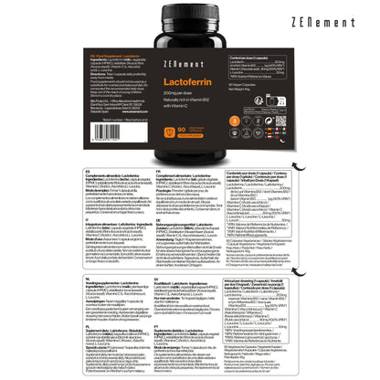 ZENement Lactoferrina 200 mg por Dose - 90 Cápsulas Vegetarianas