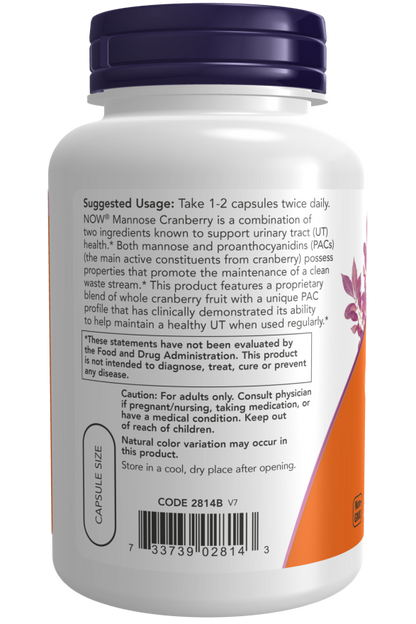 NOW Foods, Cranberry com D-Mannose, 90 Cápsulas Vegetais