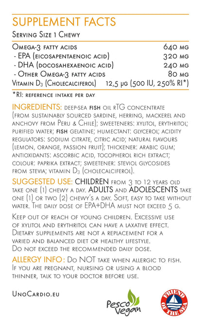 UnoCardio Chewy Ómega 3 + Vitamina D3 - 30 Cápsulas - WHC