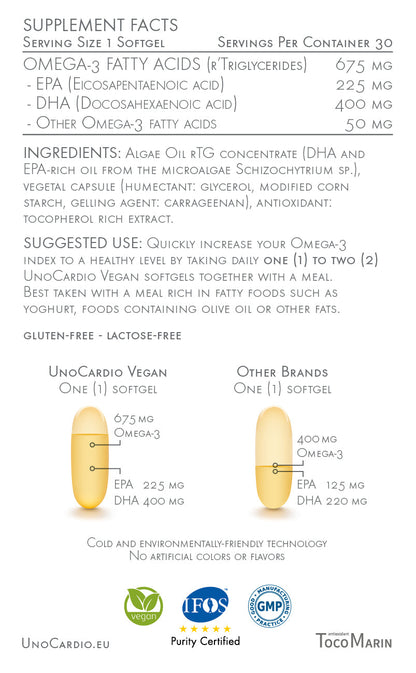 UnoCardio Vegan Ómega 3 - 30 Cápsulas - WHC
